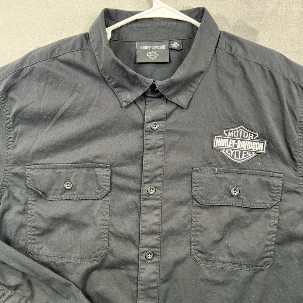 Harley-Davidson Button Up Shirt Mens 2XL Black Long Sleeve Embroidered Logo - Picture 8 of 11